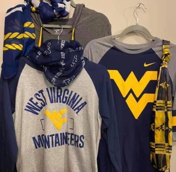 Several shirts with WV on them.