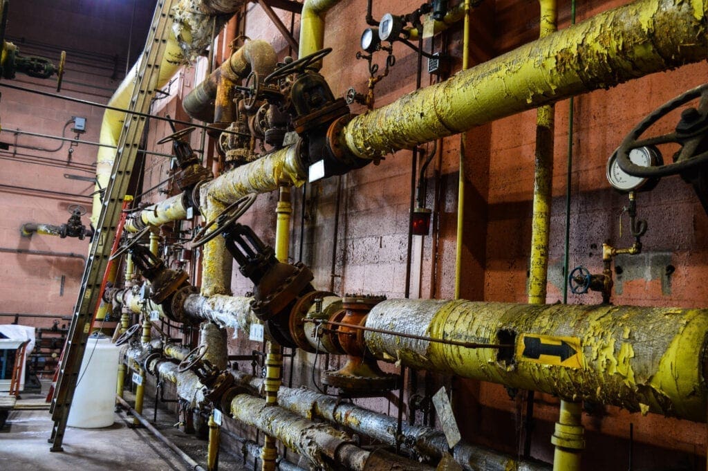 A valve area of a boiler room.