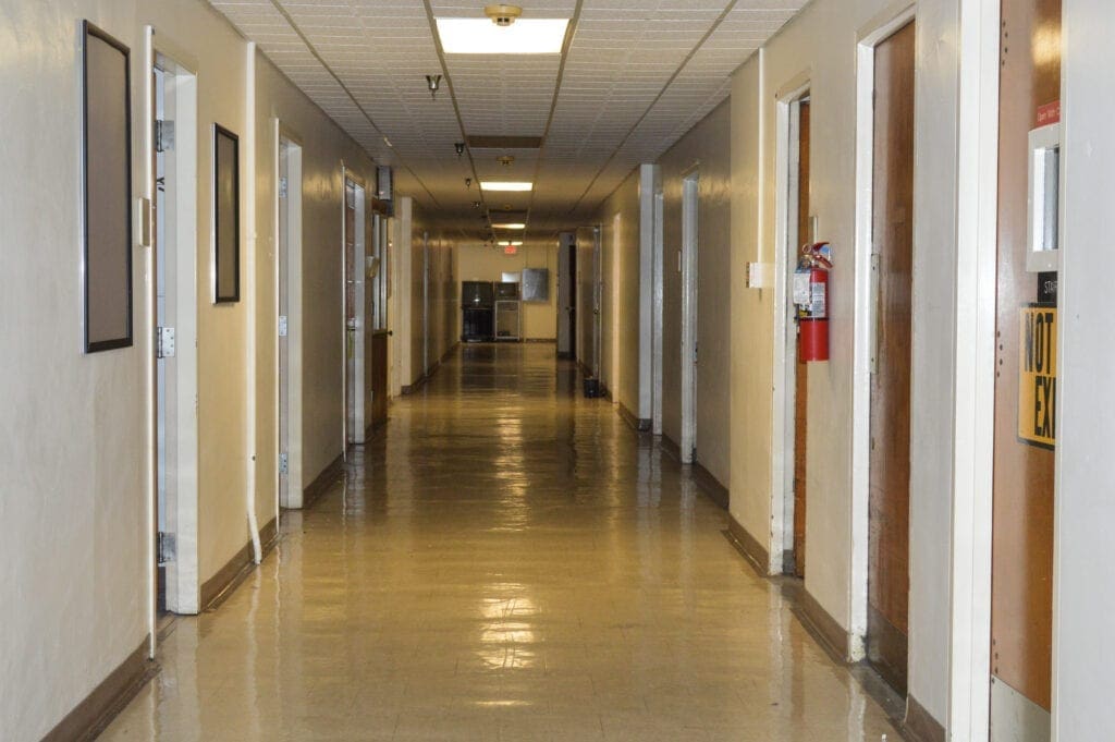 A hallway in a hospital.