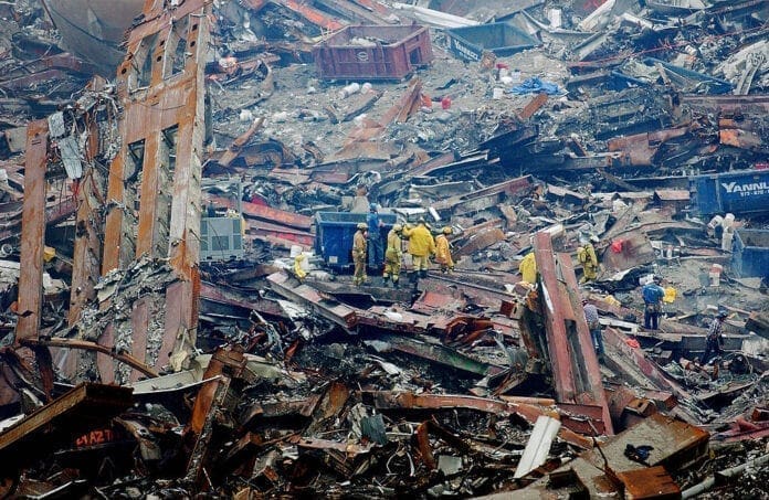 Rescue crews searching for survivors.