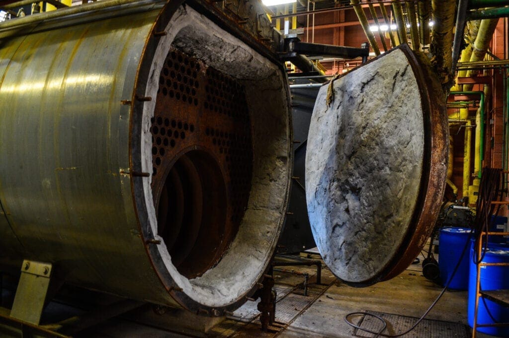 A photo of a large boiler in a building.