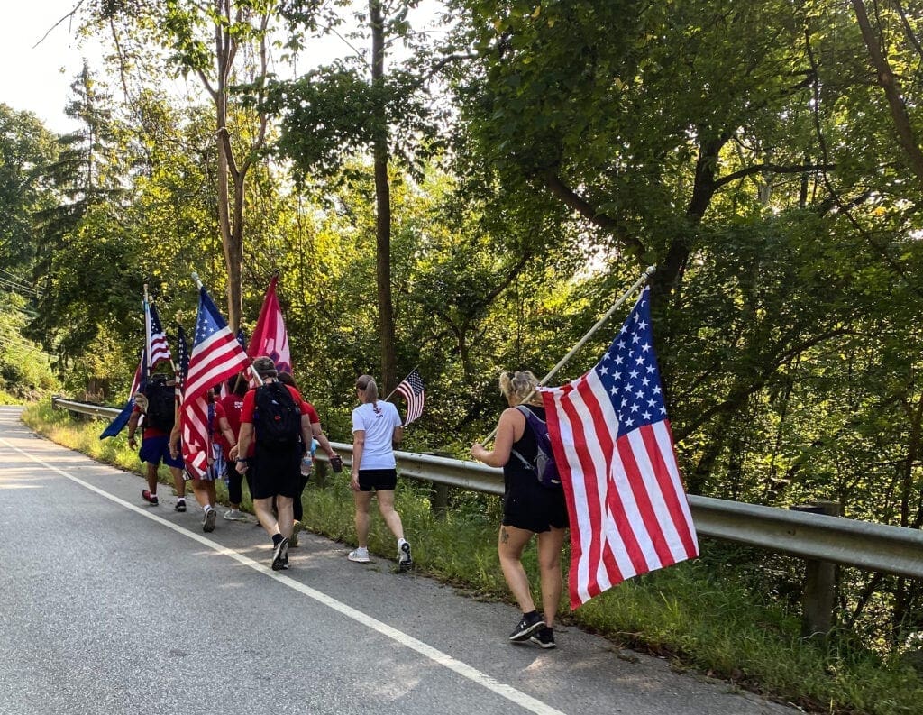 A group of people walking.