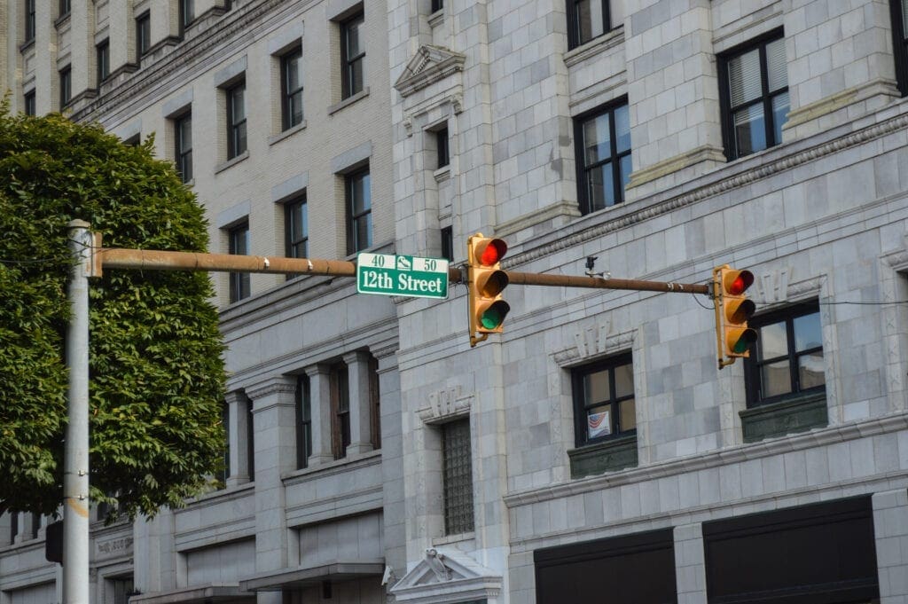 A photo of two traffic lights.