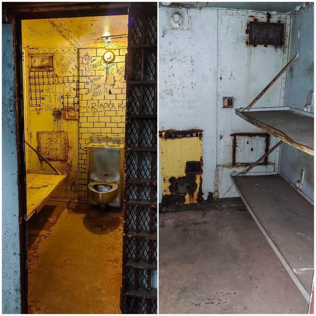 A pair of jails in an old prison.