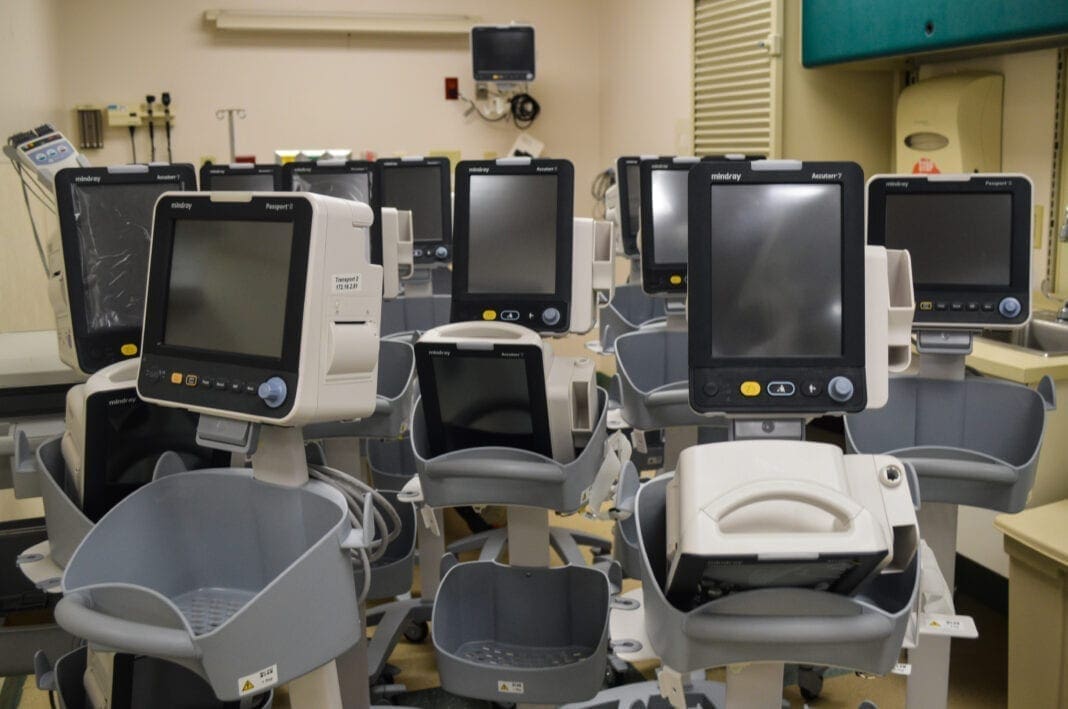 A plethora of hospital monitors.