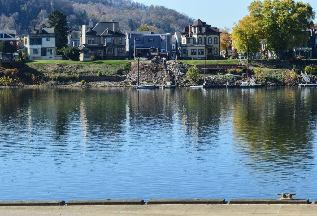 A park area along a river.