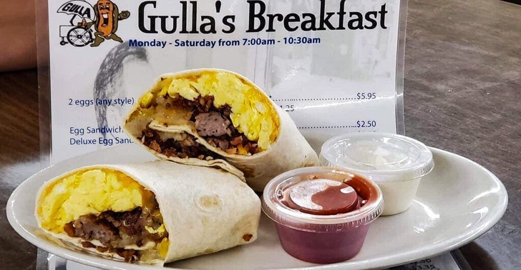 A photo of a breakfast burrito.