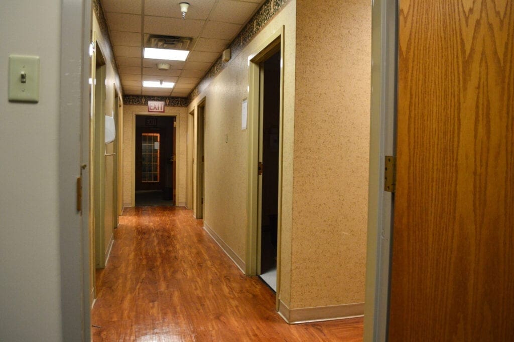 A long hallways with offices.