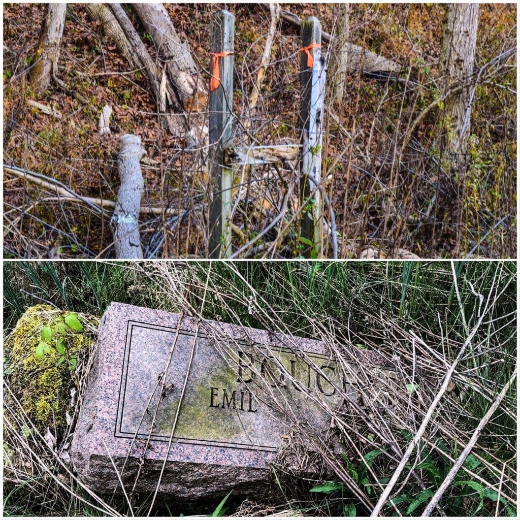 Photos of remnants of an old cemetery.