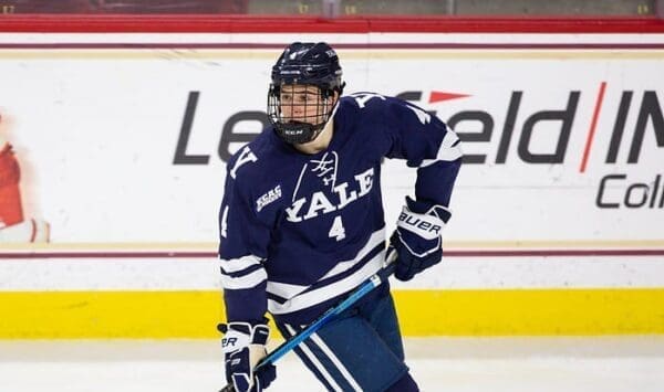 A hockey player on ice.