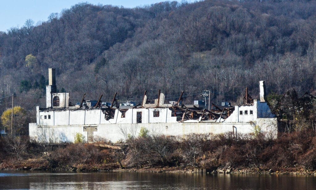 A burned out building.