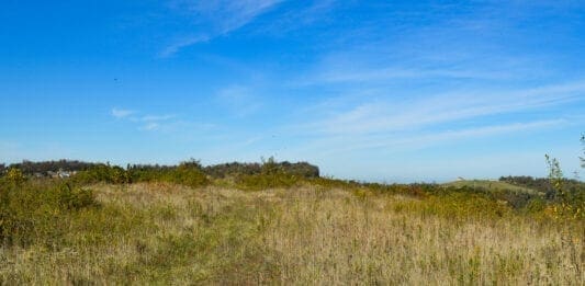 A plateau on the top of a hill.