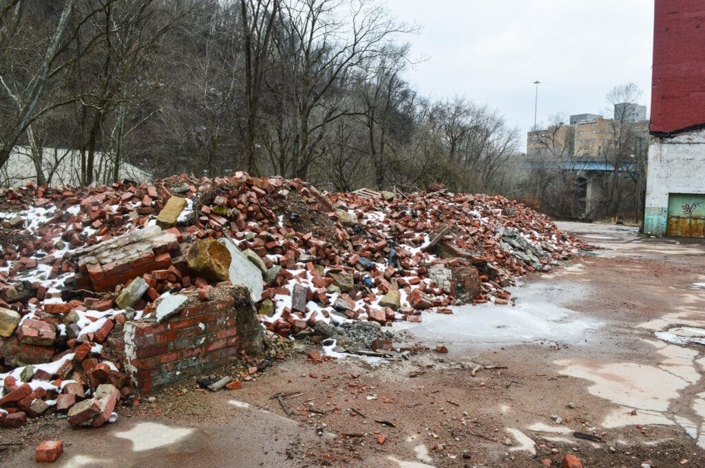 A large pile of bricks.