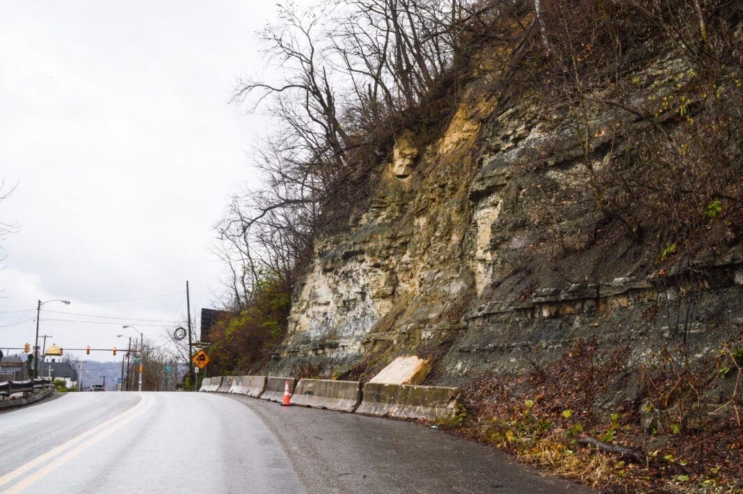 A photo of a falling hillside.