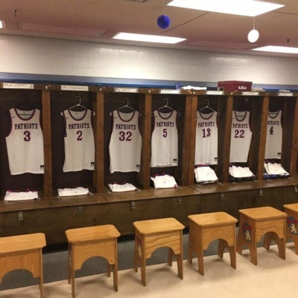 A row of lockers in a locker room.