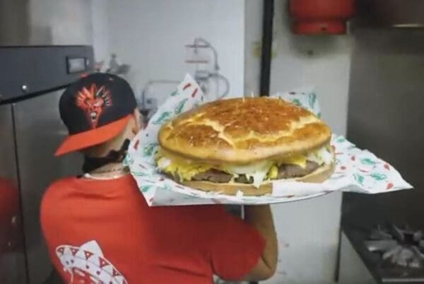A giant hamburger.