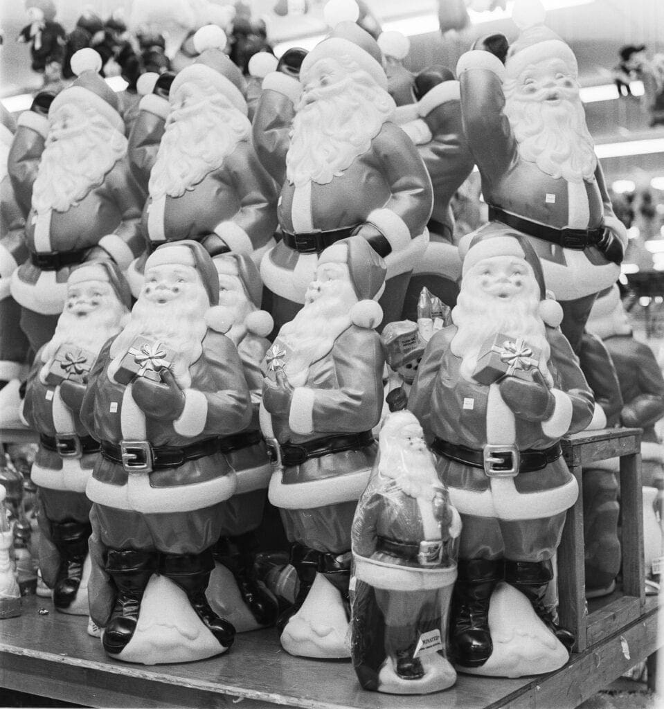 A photo of a bunch of Santas.