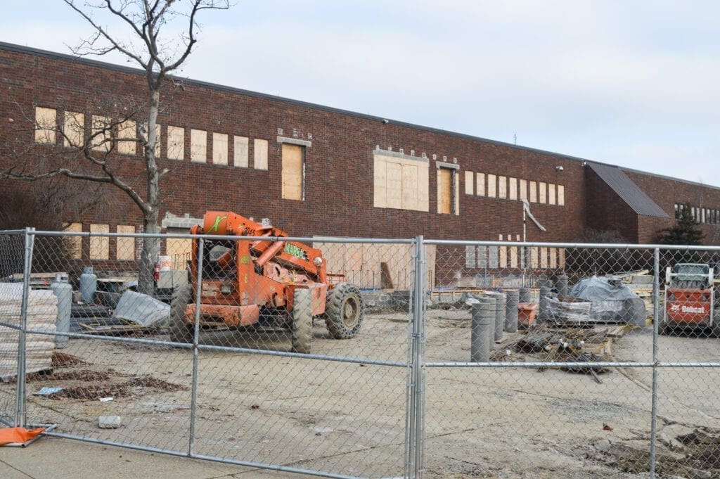 A building under renovation.