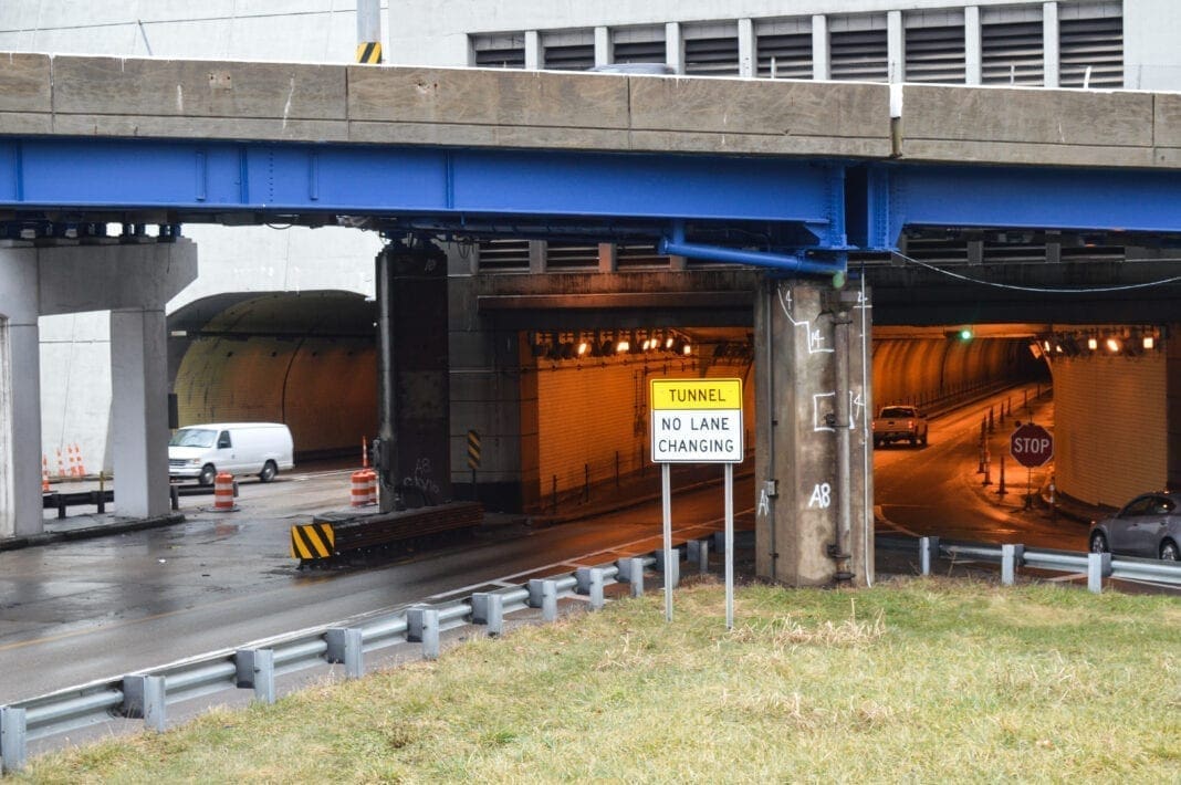 The opening of a traffic tunnel.