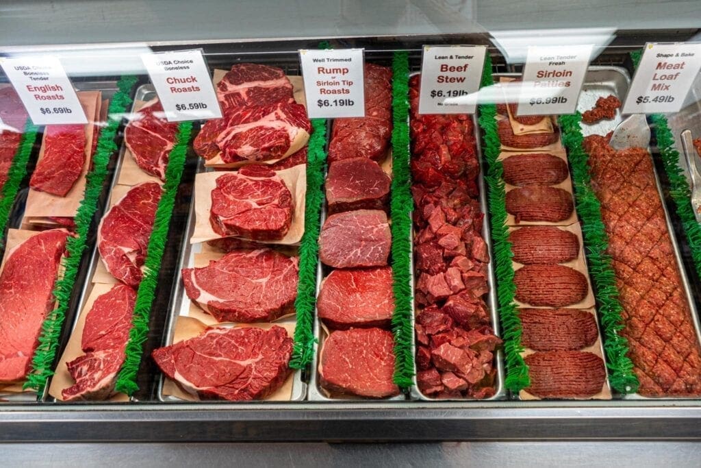 A counter full of meat.