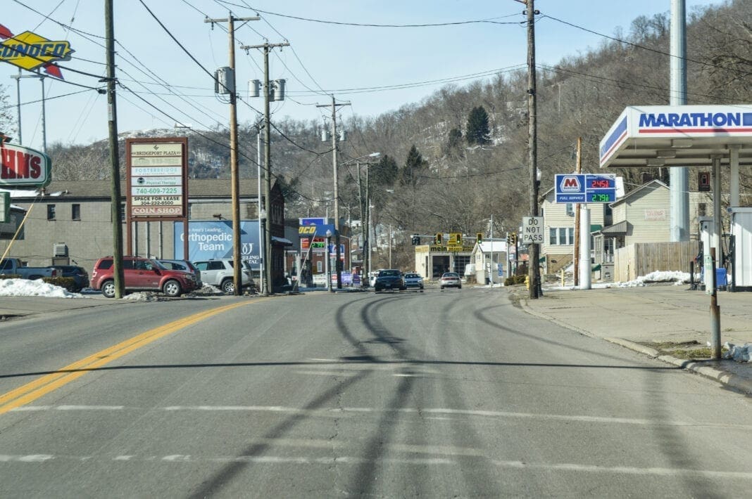 A view of U.S. Route 40 through downtown Bridgeport is pictured