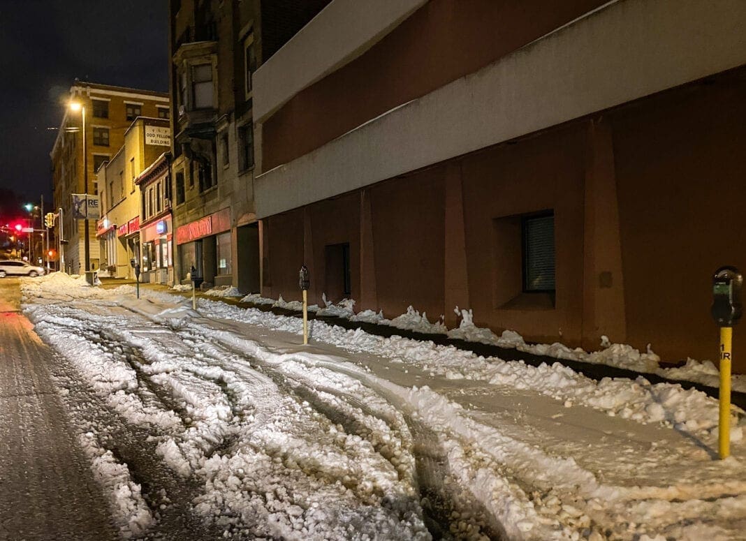 A roadway covered in snow.