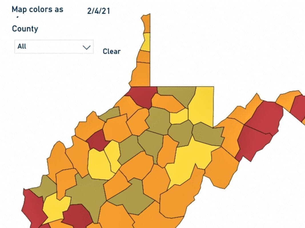 A map of West Virginia.