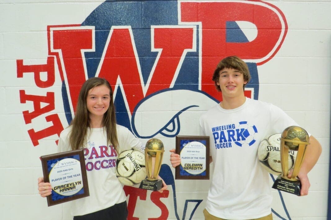 A female and male students who play soccer.