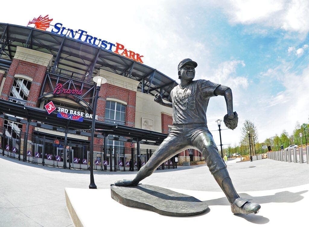 A statue of a baseball player.