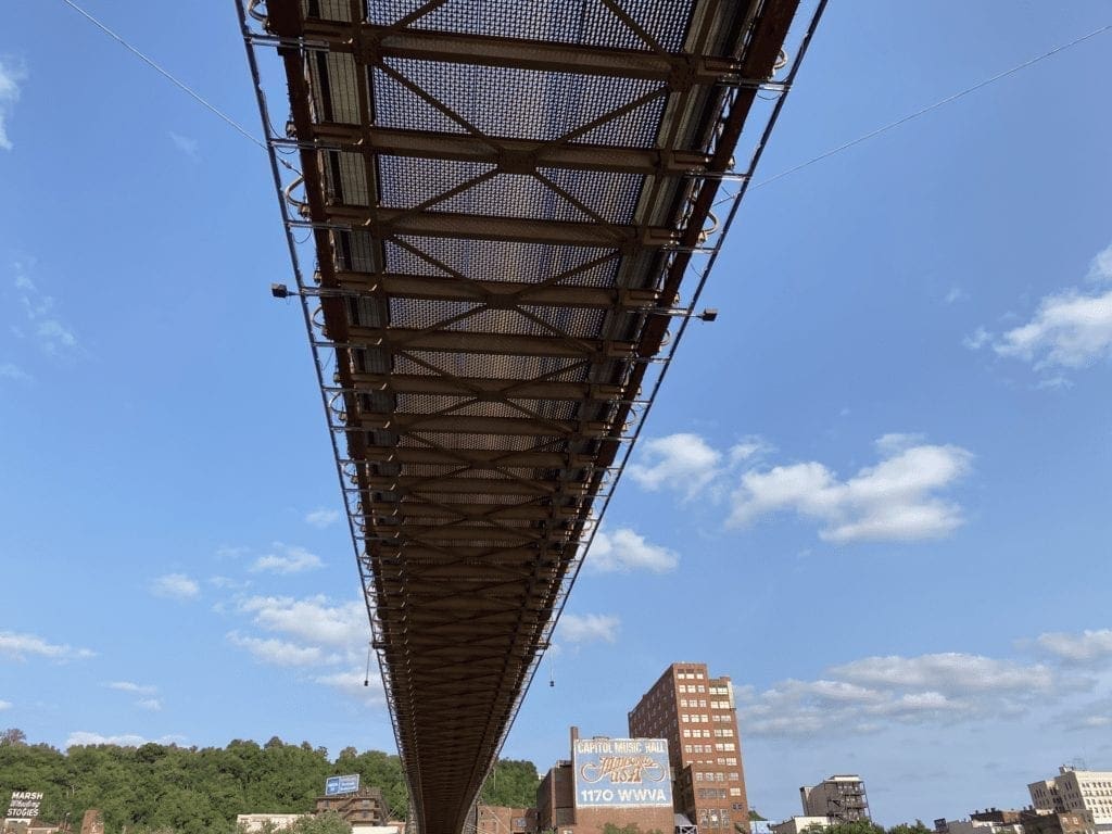 The underbelly of a bridge.