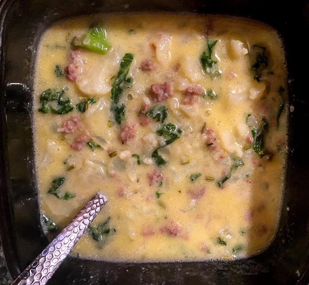 A photo of a cheese soup.