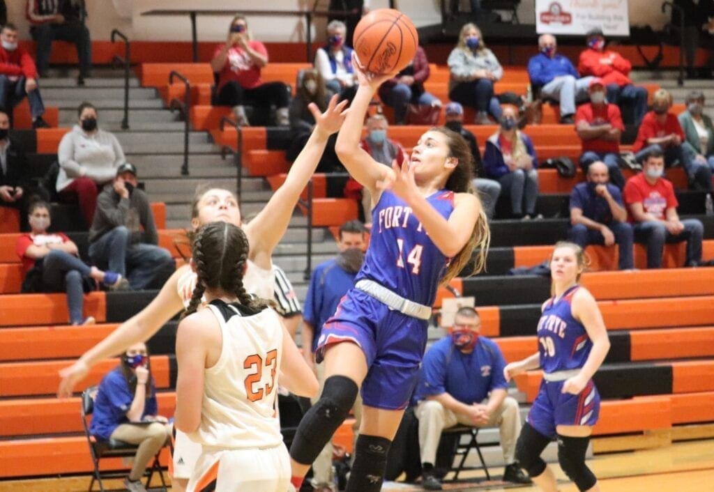 A Fort Frye player puts up an off-balance shot during a game