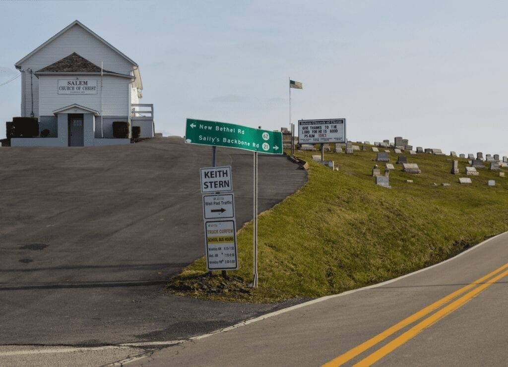 An intersection of a roadway.