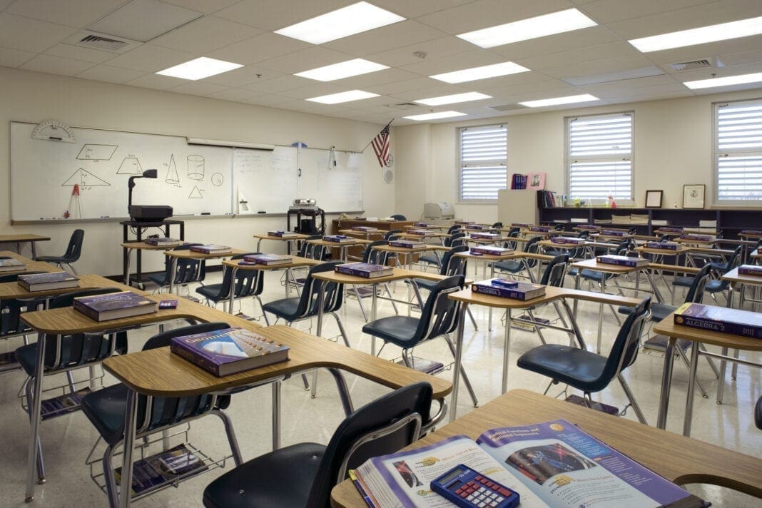 An empty classroom.