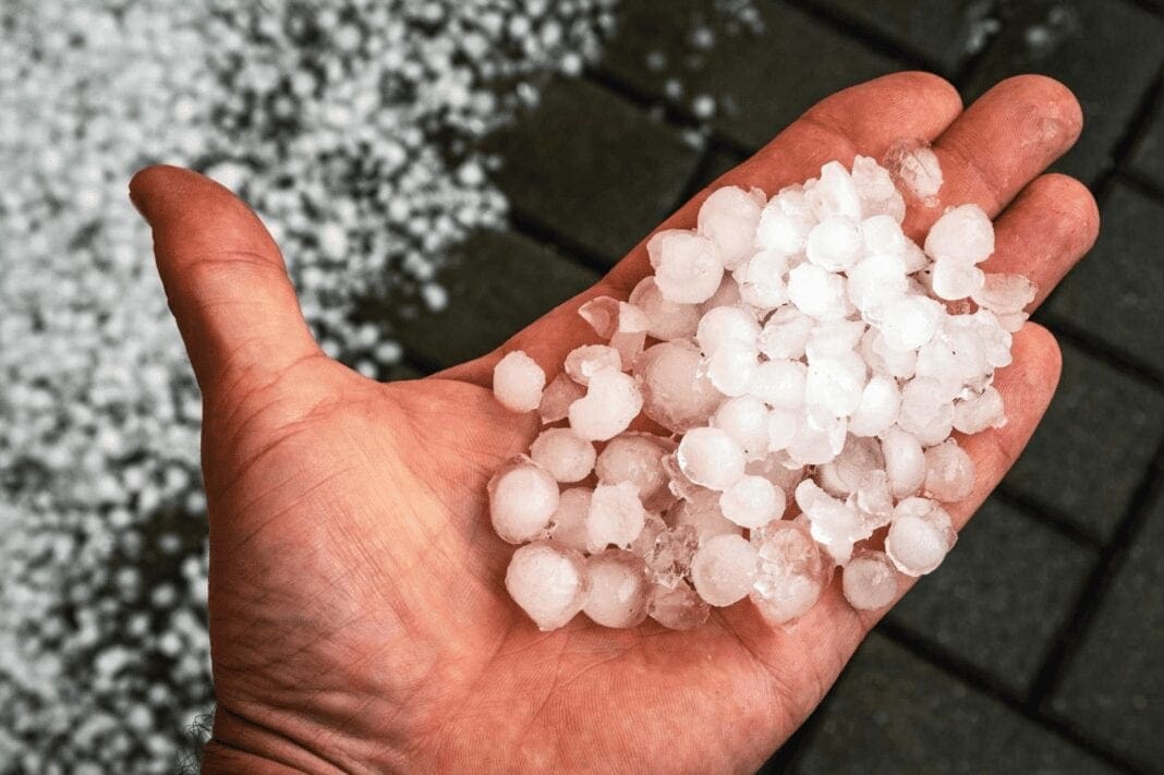 Hail in a hand. Mother Nature is messing with us.