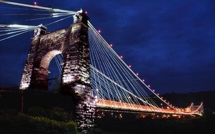 Wheeling Suspension Bridge at night