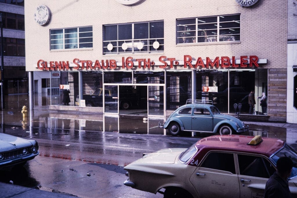 The front facade of a car dealership.