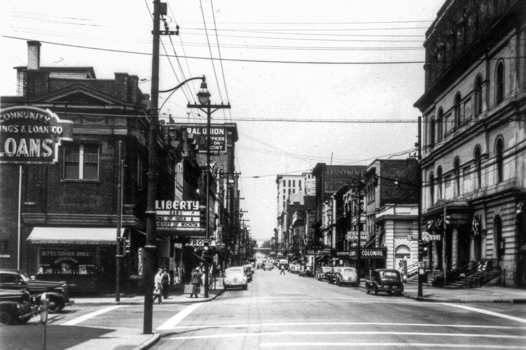 A historic photo of a downtown.