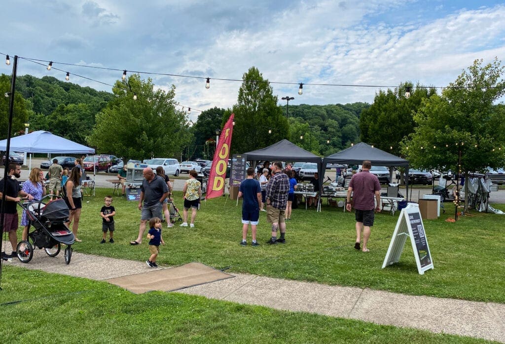 A group of people at a park.