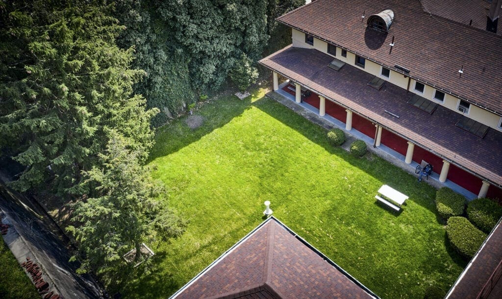 A courtyard of a building.