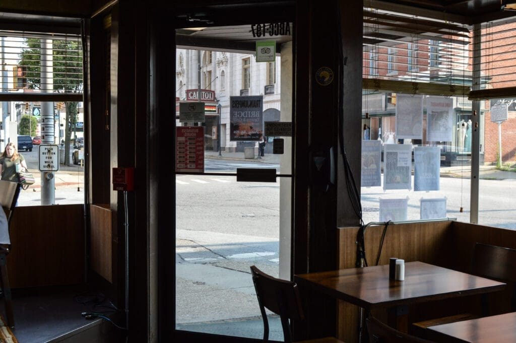 A front door of a diner.