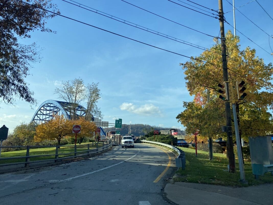 A closed exit ramp.