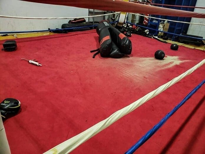 A red boxing ring.