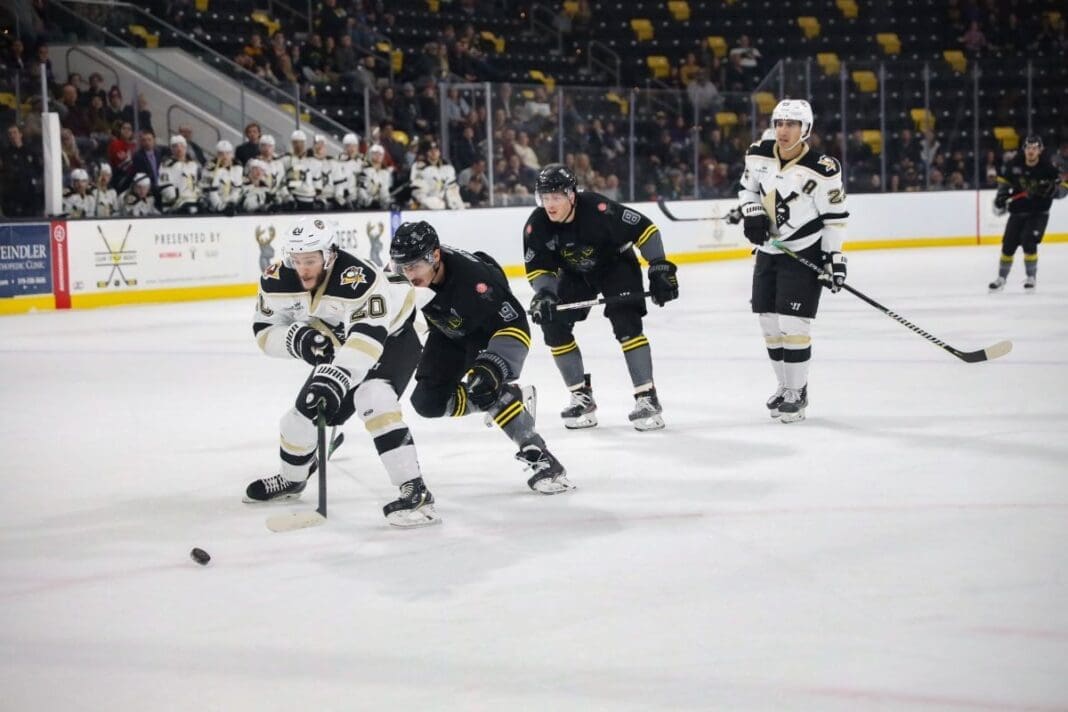 Hockey players on the ice.