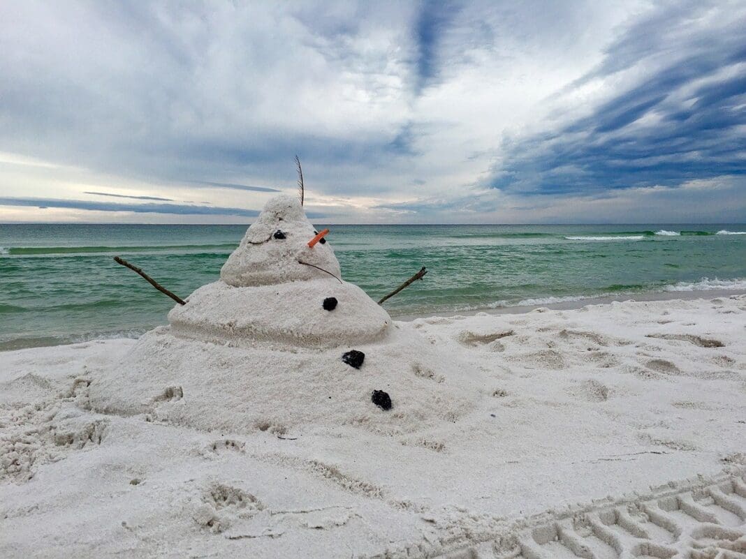 A blob of sand that looks like a snowman.