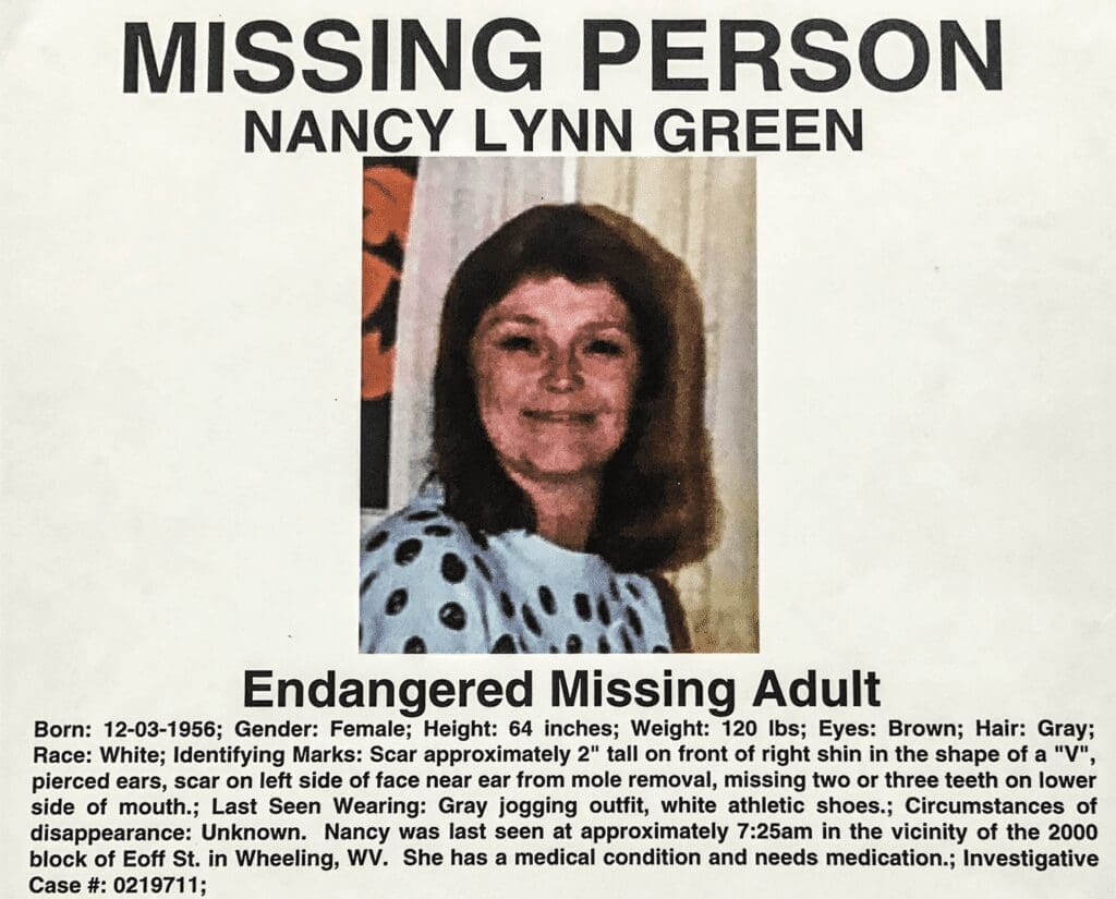 A poster for a missing adult.