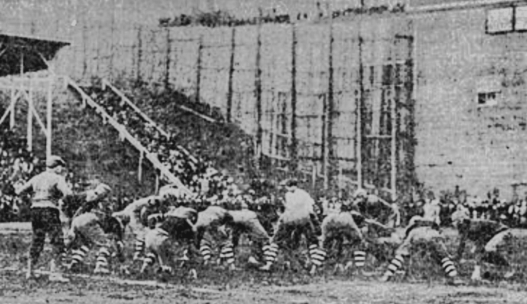 A historical image of a football game.