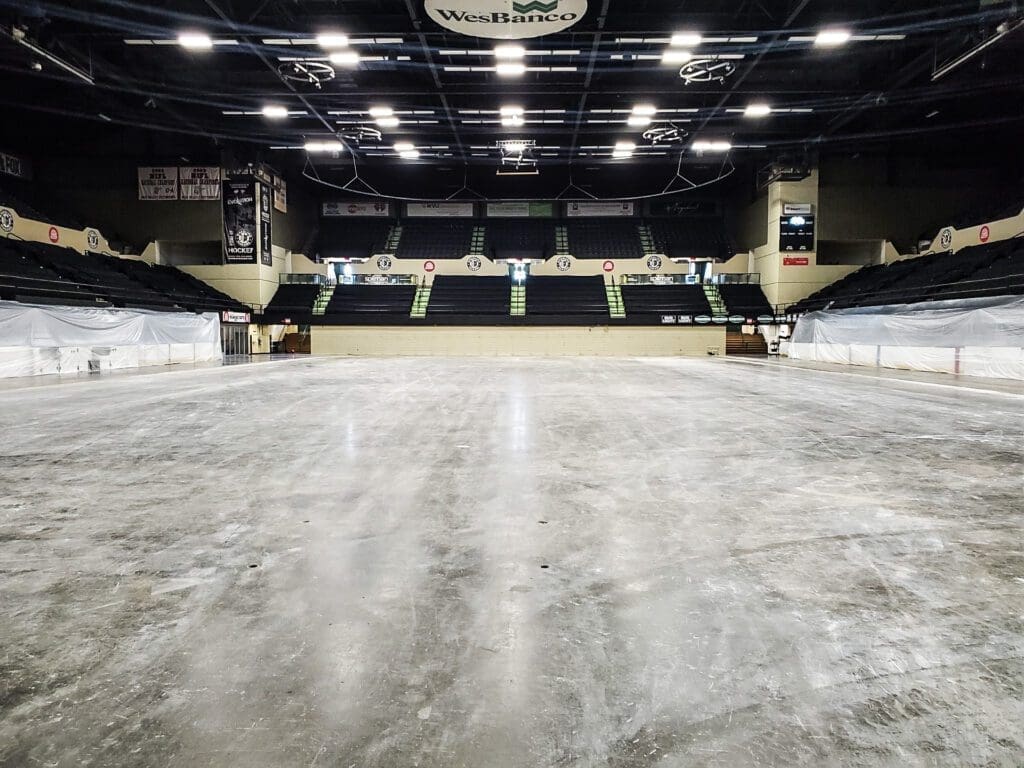 The floor of an arena.