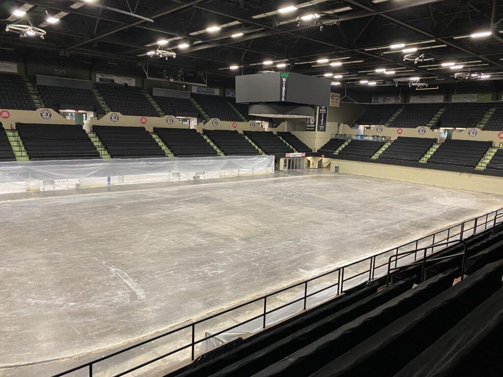 A rink with no ice.