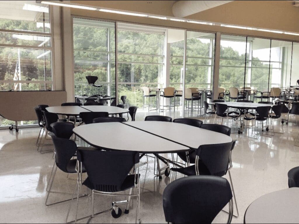 A room of desks.